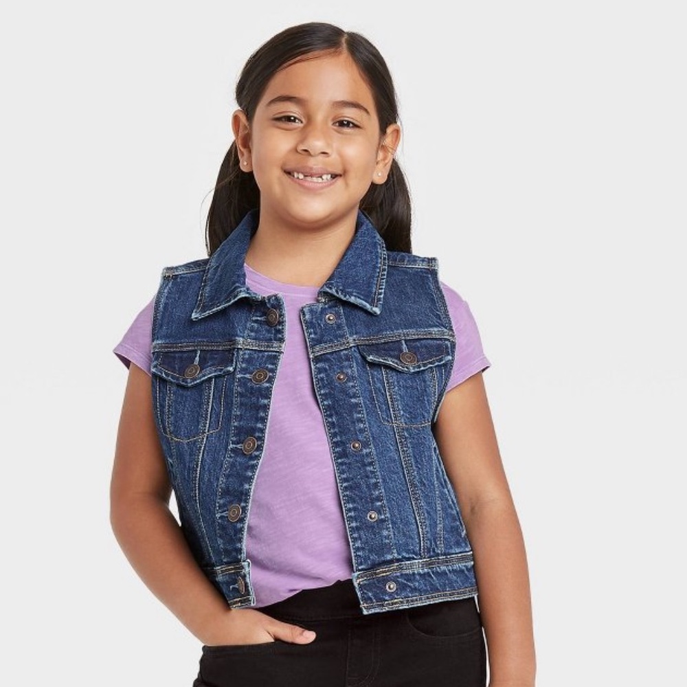 Cat & Jack Dark Wash Denim Vest, Size Small 6/6X